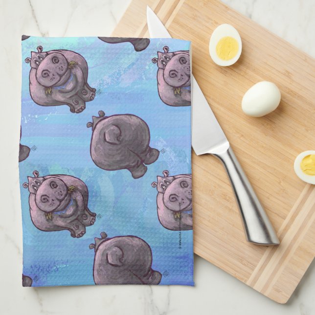 Hippopotamus Heads and Tails Patterns Kitchen Towel (Quarter Fold)