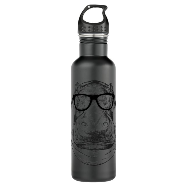 Hippopotamus Hippo Nerdy Glasses Hippopotamus 78 H Stainless Steel Water Bottle (Front)