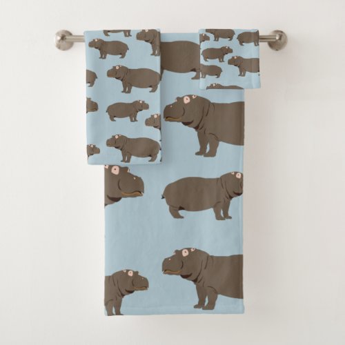 Hippopotamus Hippo Pattern Bath Towel Set