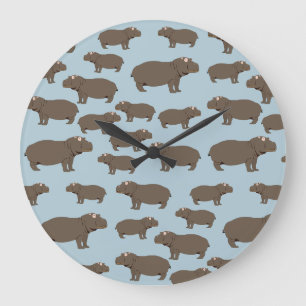 Hippopotamus Hippo Pattern Large Clock