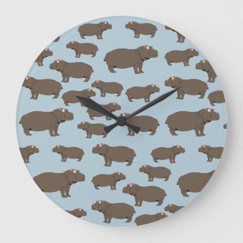 Hippopotamus Hippo Pattern   Large Clock