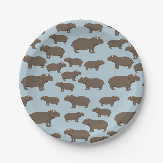 Hippopotamus Hippo Pattern  Paper Plates (Front)