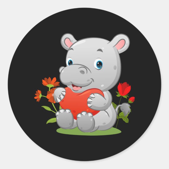 hippopotamus holding the heart balloon classic round sticker (Front)