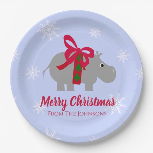 Hippopotamus Holiday Christmas Party Paper Plates