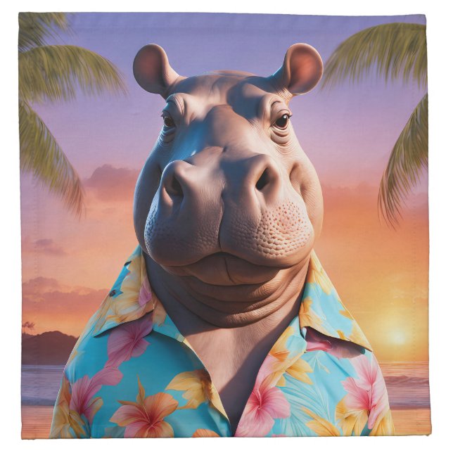 Hippopotamus Holiday Cloth Napkin (Front)