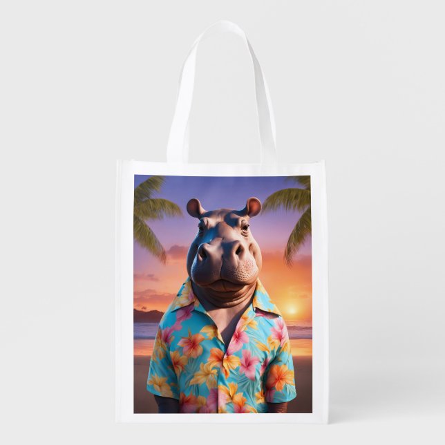 Hippopotamus Holiday Grocery Bag (Front)