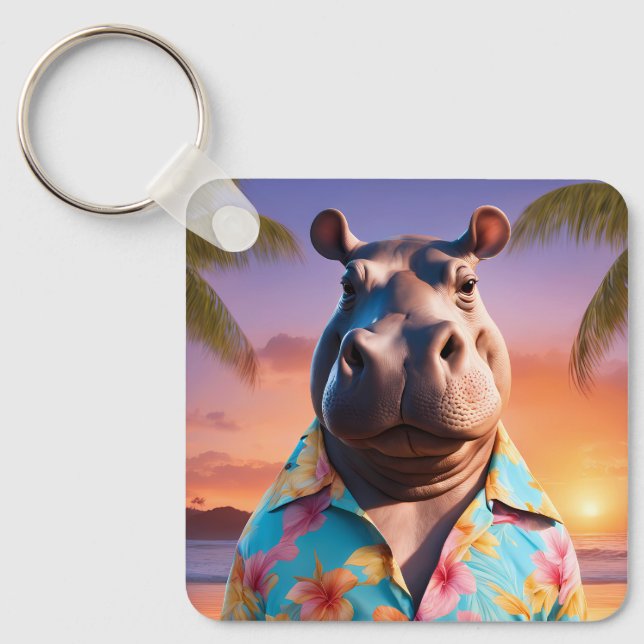 Hippopotamus Holiday Keychain (Front)