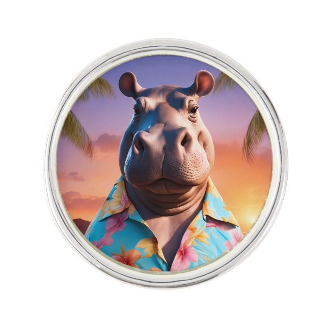 Hippopotamus Holiday Lapel Pin (Front)