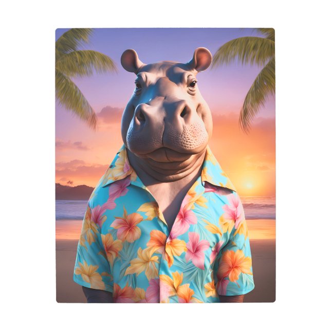 Hippopotamus Holiday Metal Print (Front)