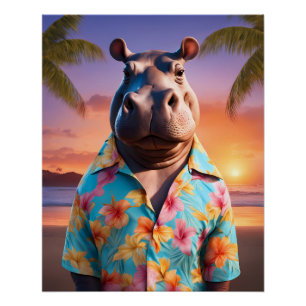 Hippopotamus Holiday Poster
