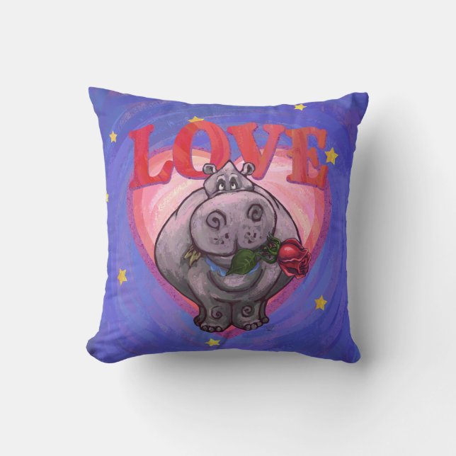 Hippopotamus in Love Valentine Throw Pillow (Front)
