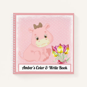 Hippopotamus Kids Color & Write Book Pink Dots