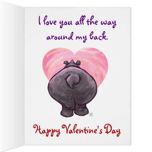 Hippopotamus Large Valentine's Day Cards (Inside (Right))