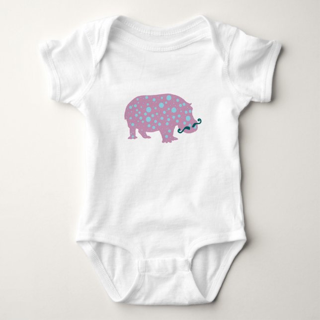 Hippopotamus mustache Baby Jersey Bodysuit, White Baby Bodysuit (Front)