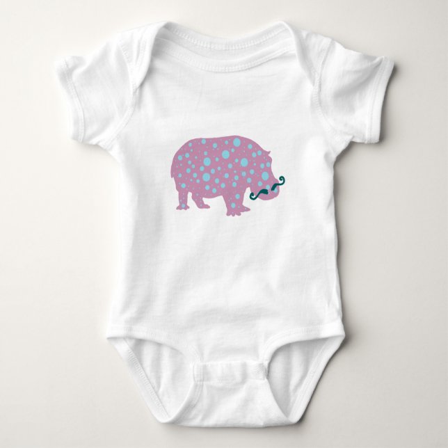 Hippopotamus mustache Baby Jersey Bodysuit, White Bodysuit (Front)
