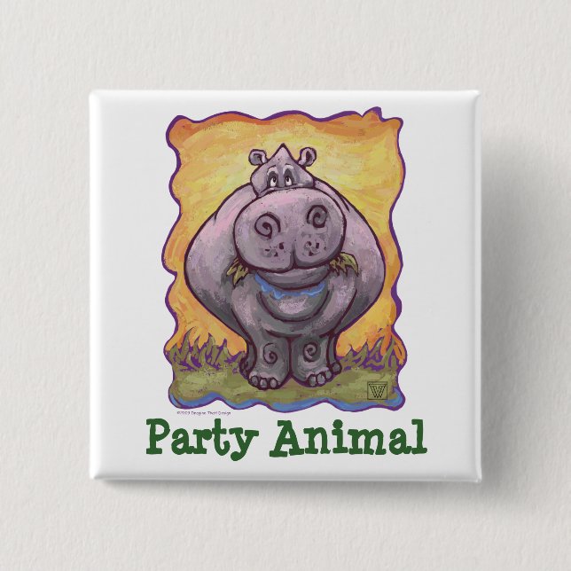 Hippopotamus Party Animal Pinback Button (Front)