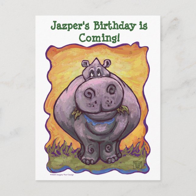 Hippopotamus Party Center Announcement Postcard (Front)