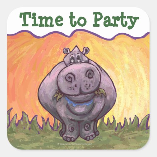 Hippopotamus Party Center Square Sticker