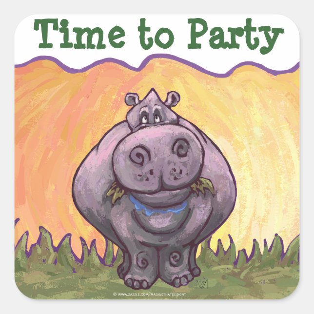 Hippopotamus Party Center Square Sticker (Front)
