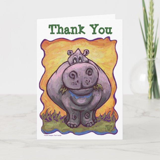 Hippopotamus Party Center Thank You Card (Front)