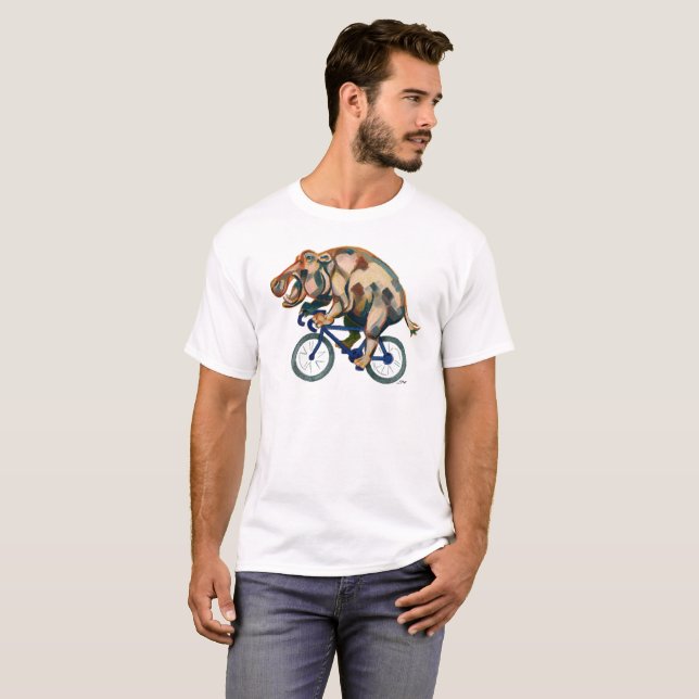 Hippopotamus Riding a Bicycle T-Shirt (Front Full)