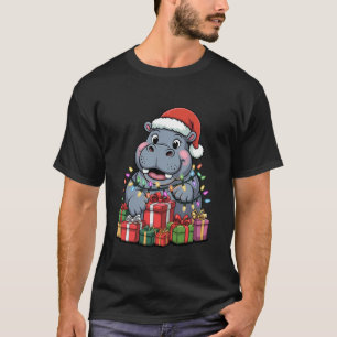 Hippopotamus Santa Hat Christmas Design Funny Anim T-Shirt