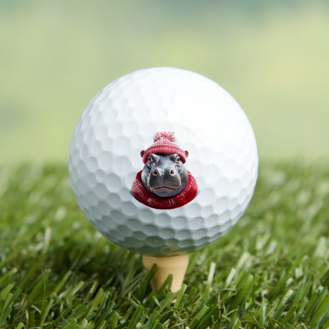 Hippopotamus Scarf and Beany  Golf Balls (Insitu Tee)