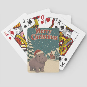 Hippopotamus Snow Row Animal Christmas Poker Cards