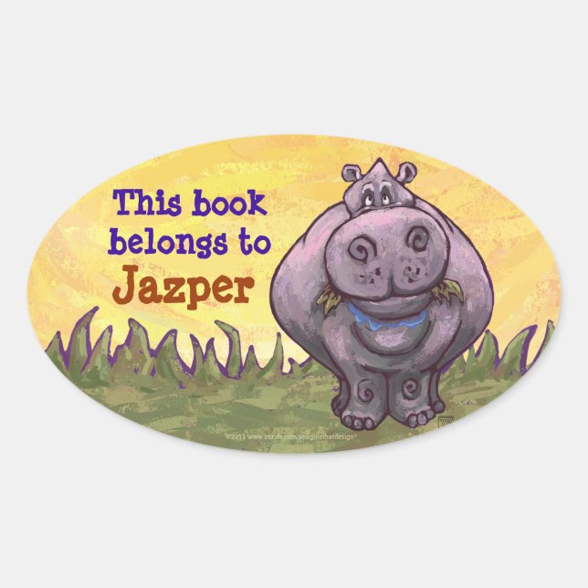 Hippopotamus Stationery Oval Sticker (Front)