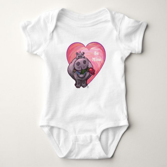 Hippopotamus Valentine's Day Baby Bodysuit (Front)