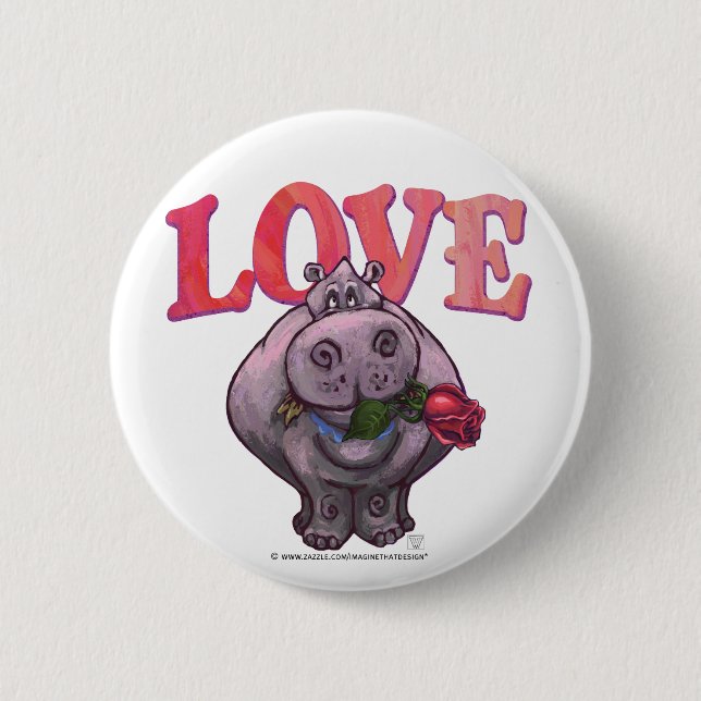 Hippopotamus Valentine's Day Button (Front)