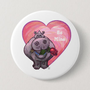 Hippopotamus Valentine's Day Button