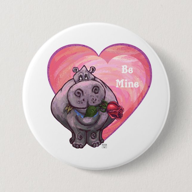 Hippopotamus Valentine's Day Button (Front)