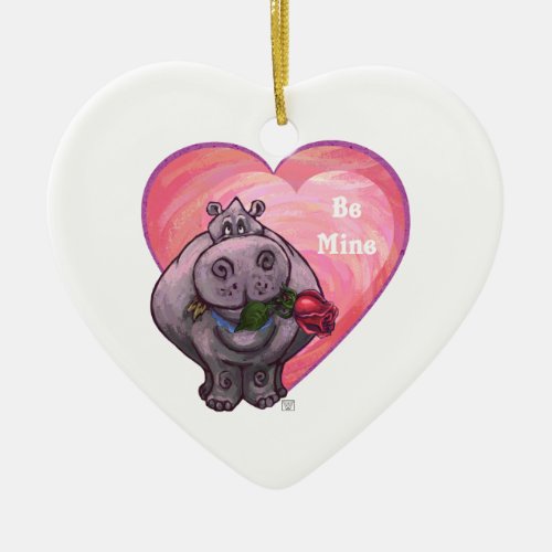 Hippopotamus Valentines Day Ceramic Ornament