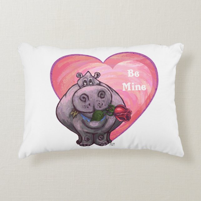 Hippopotamus Valentine's Day Decorative Pillow (Front)