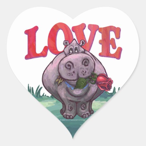 Hippopotamus Valentines Day Heart Sticker