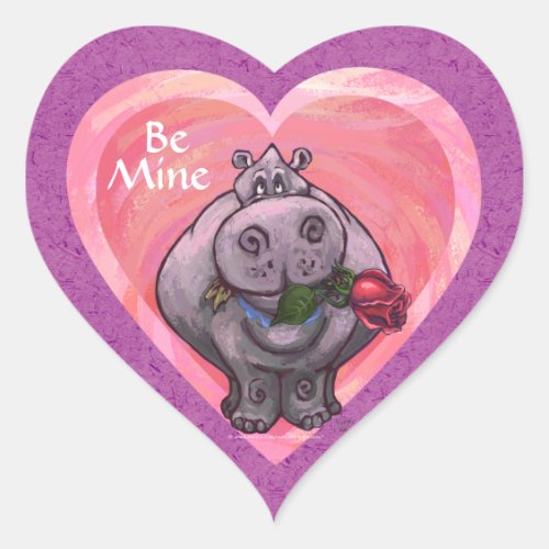 Hippopotamus Valentines Day Heart Sticker