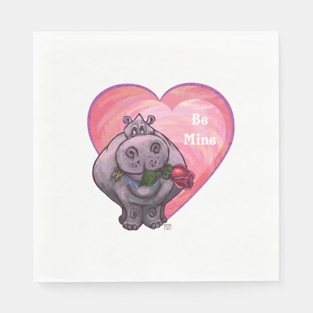 Hippopotamus Valentine's Day Paper Napkins (Front)