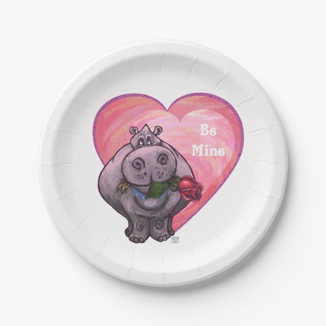 Hippopotamus Valentine's Day Paper Plates (Front)