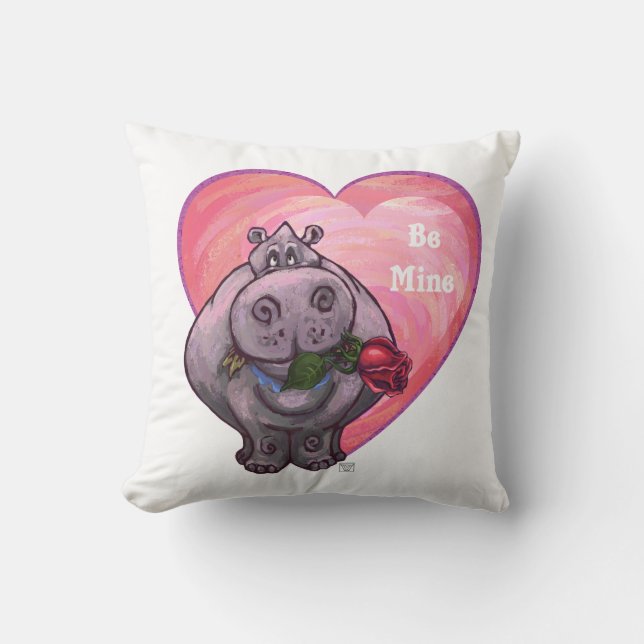 Hippopotamus Valentine's Day Throw Pillow (Front)
