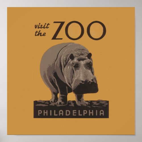Hippopotamus vintage hippo zoo poster wpa 