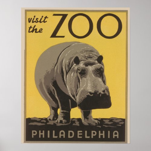 Hippopotamus vintage hippo zoo poster wpa 