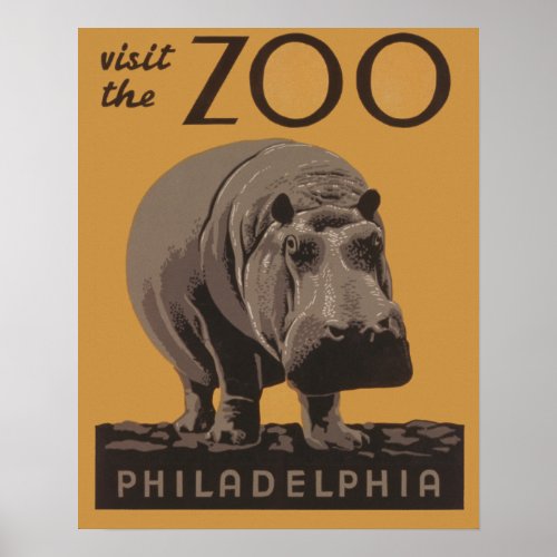 Hippopotamus vintage hippo zoo poster wpa 
