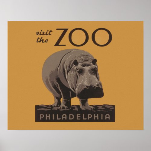 Hippopotamus vintage hippo zoo poster wpa 