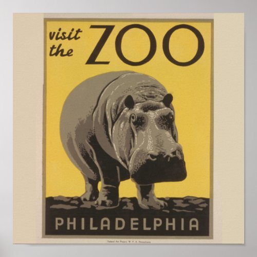 Hippopotamus vintage hippo zoo poster wpa 