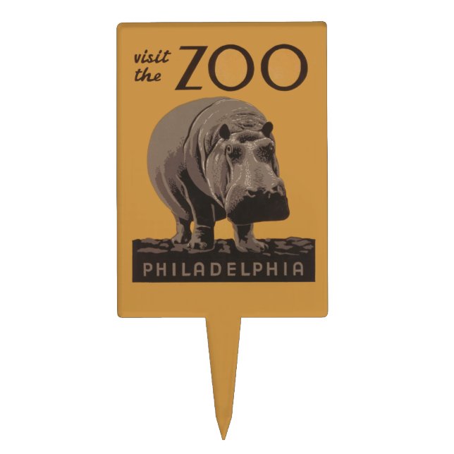 Hippopotamus vintage hippo zoo poster wpa  cake topper (Front)