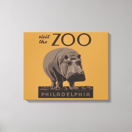 Hippopotamus vintage hippo zoo poster wpa  canvas print