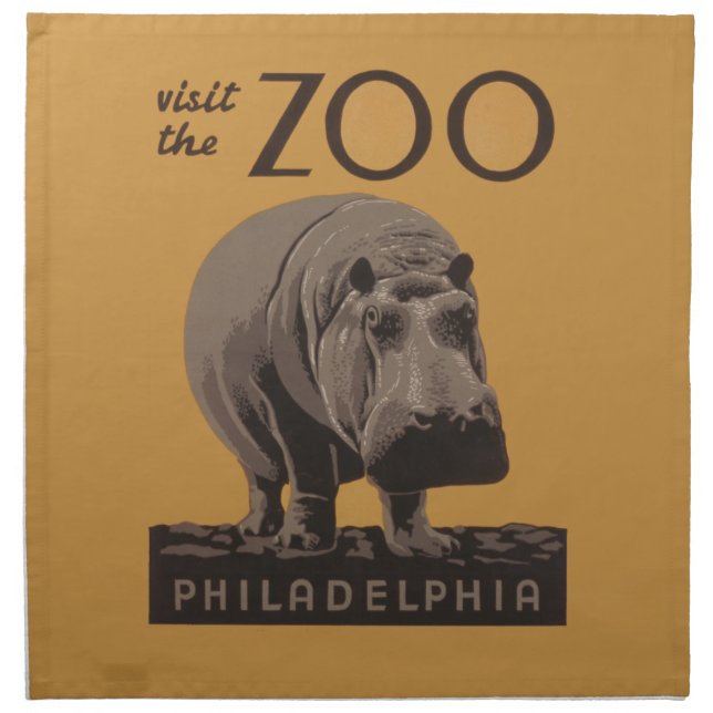 Hippopotamus vintage hippo zoo poster wpa  cloth napkin (Front)
