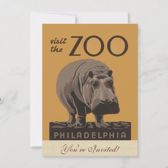 Hippopotamus vintage hippo zoo poster wpa  invitation (Front)