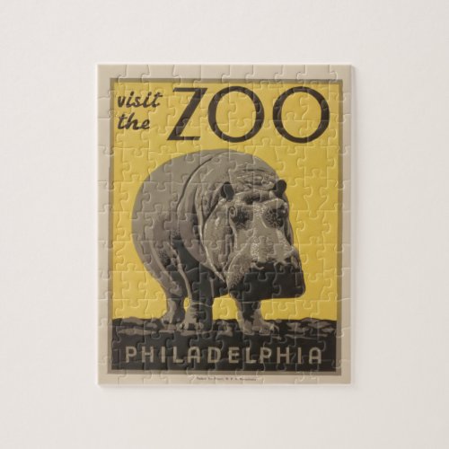 Hippopotamus vintage hippo zoo poster wpa  jigsaw puzzle